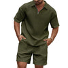 Men's Short Sleeved Sports Set, Casual Fashion, Comfortable, Monochromatic, Collar, 2-Piece Set, Summer, New, 2024