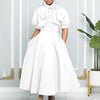 Elegant Party Dresses for Woman 2024 Luxury Bow Collar Short Sleeve High Waisted A Line Pleated Ankle Length Birthday Party Robe
