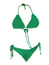 Women 3D Floral Knitted Crochet Bikini Set Swimsuit Sleeveless Halter Swimwear Female Two Pieces Bathing Suit Beachwear Bather
