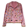 Rainbow Diamond Bead Pink Denim Loose Crystal Stone Jeans Jacket Long Sleeve Crystal Denim Cardigan Spiked Top
