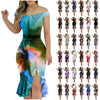 Women'S Party Dress Sexy Off Shoulder Split Ruffle Solid Bodycon Knee-Length Dress Fashion Glitter Party Elegant Dresses Vestido