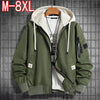 Plus Size Hooded Men 8XL Autumn Winter Mens Fake Two Pieces Loose Jackets Coats Outwear Man Fashion Casual Clothing Top