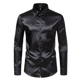 Nightclub Dress Red Satin Shirts Men Clothing Silk Like Long Sleeve Roupas Masculinas Mens Sexy Wedding Party Button Up Shirts