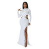 Female Autumn Winter Long Maxi Dress Cutout Waist High Side Split Long Sleeve Dresses Vestidos Sexy Elegant Party Clubwear