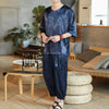 M-5XL Plus Size Mens Ankle Pants Sets 2 Piece Outfits Chinese Style Summer Streetwear Tracksuits Casual Shirt and Pants Set Male