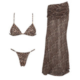 3 Pcs Leopard Bikini Swimsuit with Cover Up kimonos Swimwear Women Bathing Suit Bandage Bikini Set Swimming Suits Biquini