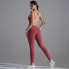 Plus Size S-XL Back V Bodysuits Sports Women Gym Rompers Yoga Set Scrunch Legging Workout One-Piece Jumpsuit Suit Active Wear