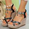Bohemian Tassel Wedge Heel Sandals for Women Summer 2025 Printed Braided Gladiator Sandals Woman Chunky Platform Sandalias Mujer