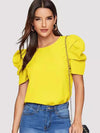Women Blouse Fashionable Summer Versatile Urban Leisure Bubble Sleeve Round Neck Straight Tube Women's T-shirt Blouses Shirts