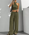 Women's Clothing Summer Casual Solid Color 2 Piece Set New Backless Cross-chest Wrapping Sexy Tank Top & Wide-leg Trousers Pants