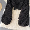 Women Blouse Sexy Deep V Neck Tops Full Puff Sleeve Tight Waist Top Shirts Slim Fit Blouses Elegant Splice Pleated Shirt
