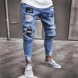 Punk Plus Size Pants Men Skinny Ripped Hole Patchwork Jeans Slim Pencil Denim Hip Pop Trousers Autumn Winter Streetwear Men's