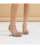 Eilyken Street Style Crystal Diamond Square Toe Womens Sandals Fashion Buckle Strap Strange Heels Summer Shoes