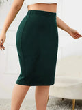 2025 Summer Plus Size Solid Slim Skirt, Casual High Waist Slit Skirt, Women's Plus SizeClothing