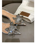 Silver Baotou Sandals Women 2025 New Summer Beautiful Pointy Wine Glass Celebrity Crystal Flower Transparent High Heels
