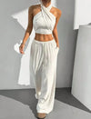 Women's Clothing Summer Casual Solid Color 2 Piece Set New Backless Cross-chest Wrapping Sexy Tank Top & Wide-leg Trousers Pants
