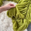 Women Blouse Sexy Deep V Neck Tops Full Puff Sleeve Tight Waist Top Shirts Slim Fit Blouses Elegant Splice Pleated Shirt