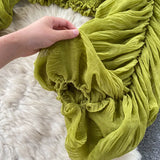 Women Blouse Sexy Deep V Neck Tops Full Puff Sleeve Tight Waist Top Shirts Slim Fit Blouses Elegant Splice Pleated Shirt