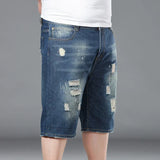 Plus Size Summer Men's Hip-hop Ripped Denim Shorts Fashion Streetwear Harajuku Rock Loose Straight Knee Length Short Jeans