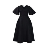 Dress Women Sexy Dresses White Round Neck Flare Sleeve Party Sheath Pleated High Waist Work Elegant Bodycon Mid Length Vestidos