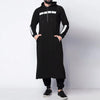 Mens Tops Muslim Middle Eastern Islamic Arabic Clothing Loose Striped Long Sleeve Drawstring Pockets Full Length Hooded Robe