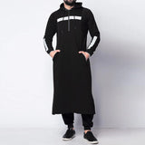 Mens Tops Muslim Middle Eastern Islamic Arabic Clothing Loose Striped Long Sleeve Drawstring Pockets Full Length Hooded Robe