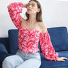 Elegant Floral Blouses For Women Sexy Backless Off Shoulder Crop Top Youth White Blouse Fashion Summer Women Clothing 2024