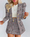 Sets for Women 2 Pieces 2024 Spring Plaid Print Notched Neck Long Sleeve Blazer & Elegant High Waist Mini Skirt Set Office Lady