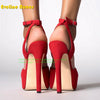 Peep Toe Platform Buckle Strap Red Sandals Pointed Toe Thin Heel Slingback Sexy Women Runway Show Shoes Spicy Girl Party Trend