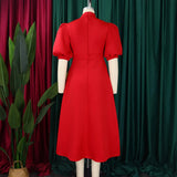 Elegant Party Dresses for Woman 2024 Luxury Bow Collar Short Sleeve High Waisted A Line Pleated Ankle Length Birthday Party Robe