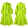Elegant Dresses for Women Bow Collar Full Sleeve High Waisted Pleated Mid Calf Luxury Birthday Party Dinner Vestidos Mujer Dress