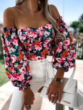 Elegant Floral Blouses For Women Sexy Backless Off Shoulder Crop Top Youth White Blouse Fashion Summer Women Clothing 2024