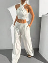 Women's Clothing Summer Casual Solid Color 2 Piece Set New Backless Cross-chest Wrapping Sexy Tank Top & Wide-leg Trousers Pants