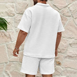 Men's Short Sleeved Sports Set, Casual Fashion, Comfortable, Monochromatic, Collar, 2-Piece Set, Summer, New, 2024