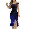 Women'S Party Dress Sexy Off Shoulder Split Ruffle Solid Bodycon Knee-Length Dress Fashion Glitter Party Elegant Dresses Vestido