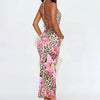 Women's Clothing Dress New Summer Sexy Backless Print Leopard V-Neck Dresses Streetwear Fashion Halter Lace-up Dresses Clothing