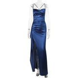 Women's Party Long Dresses Party Sexy Slim Fit Slit Satin Suspender Evening Dress Maxi Dress Sexy Female  Robe Vestidos