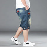 Plus Size Summer Men's Hip-hop Ripped Denim Shorts Fashion Streetwear Harajuku Rock Loose Straight Knee Length Short Jeans