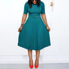 New Plus size women's Summer Style Elegant Ladies  fashion short sleeve pleated high waist Dresses ladies  dress for women