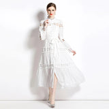 Plus Size Dresses Women's Clothing Summer Dress 2025 Elegant Lace Patchwork Hollow Out White Wedding Guest Beach Sundress