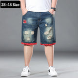 Plus Size Summer Men's Hip-hop Ripped Denim Shorts Fashion Streetwear Harajuku Rock Loose Straight Knee Length Short Jeans
