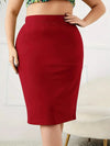 2025 Summer Plus Size Solid Slim Skirt, Casual High Waist Slit Skirt, Women's Plus SizeClothing