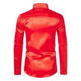 Nightclub Dress Red Satin Shirts Men Clothing Silk Like Long Sleeve Roupas Masculinas Mens Sexy Wedding Party Button Up Shirts