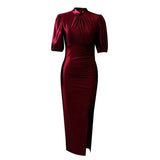 Long Dress Women Party Pleated Bandage Elegant Evening High Waist Summer Dresses Prom Formal Green Bodycon Maxi Work Vestidos