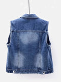 Denim Women Vest Luxury Pearls Fashion Ripped Autumn Jeans Jacket New Causal Waistcoats S-5XL