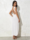 2025 Sexy Two-piece Set V-neck Lace-up Slim Slit Backless Tunic Summer Beach Dress Women Bikini Cover-ups Knit Maxi Dress A2344