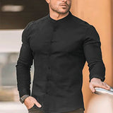 Men's  Casual Shirt Slim Fit Micro-elastic Long Sleeve Comfortable Versatile Stand Collar Tops Camisas  Men Dress Shirt