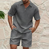 Men's Short Sleeved Sports Set, Casual Fashion, Comfortable, Monochromatic, Collar, 2-Piece Set, Summer, New, 2024