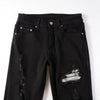Trendy High Street Ripped Silver Patch Stretch-trim High-street Small-foot Jeans Men