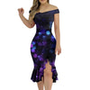 Women'S Party Dress Sexy Off Shoulder Split Ruffle Solid Bodycon Knee-Length Dress Fashion Glitter Party Elegant Dresses Vestido